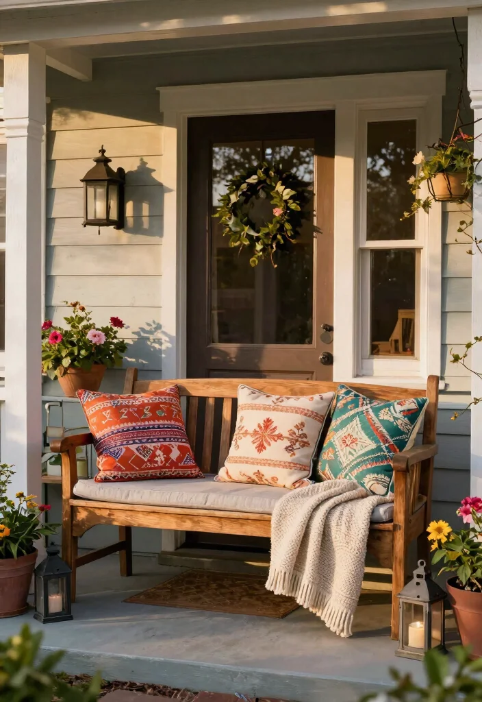 15 Farmhouse Front Door Ideas That Boost Curb Appeal on a Budget - 9. Cozy Blankets and Cushions 1