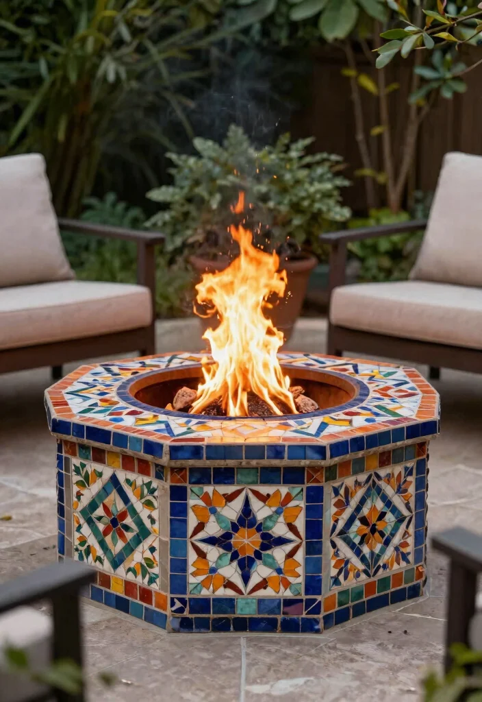 15 Fire Pit Backyard Ideas for Small Yards and Tight Budgets - 13. Fire Pit with Mosaic Design 1