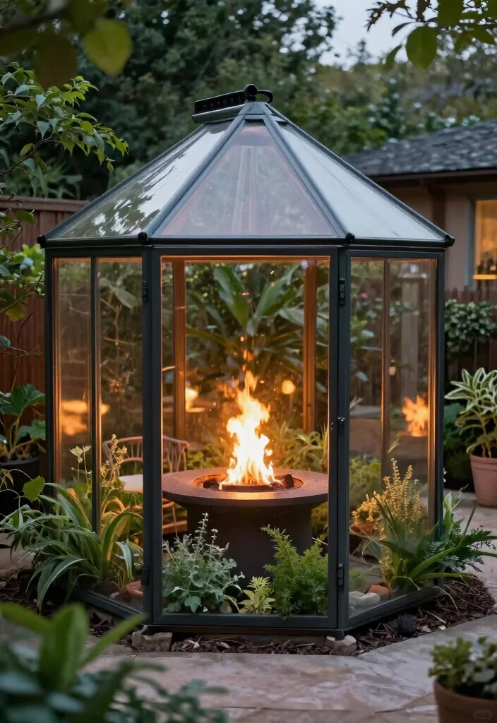 15 Fire Pit Backyard Ideas for Small Yards and Tight Budgets - 15. Greenhouse Fire Pit 1