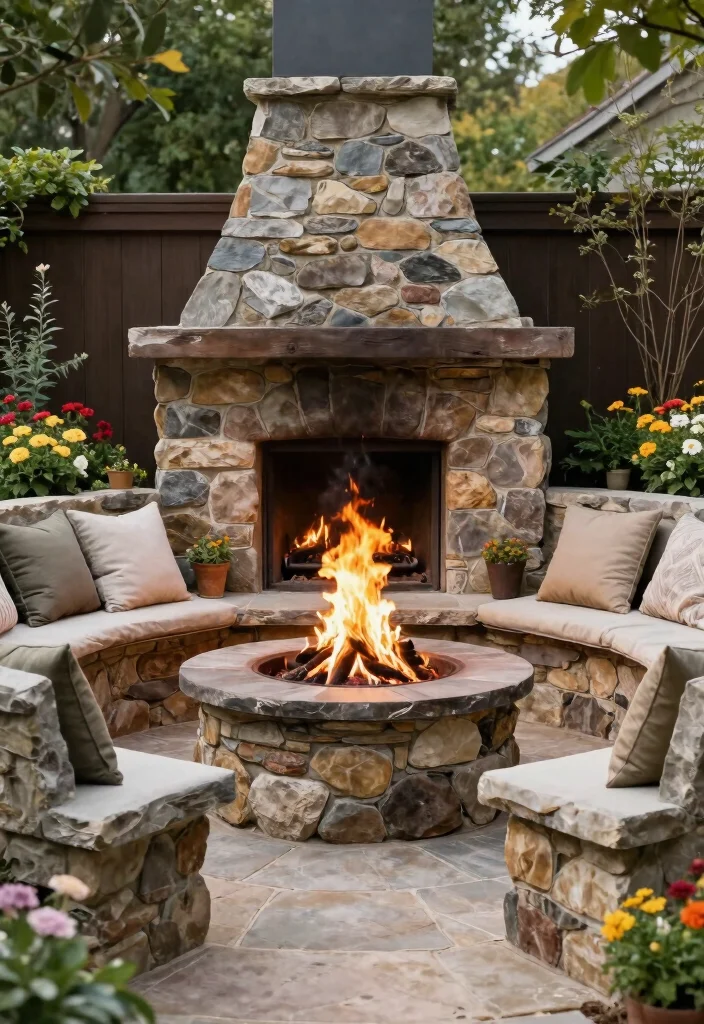 15 Fire Pit Backyard Ideas for Small Yards and Tight Budgets - 5. Stone Fire Pit with Garden Bench 1