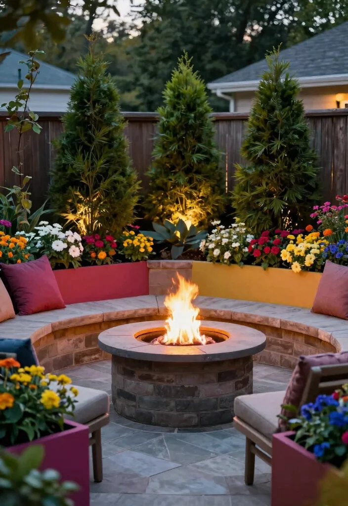 15 Fire Pit Backyard Ideas for Small Yards and Tight Budgets - 8. Fire Pit Surrounded by Planters 1