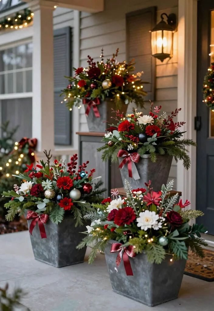 15 Simple Outdoor Christmas Decor Ideas That Set Up in Minutes - 11. Holiday-themed Planters 1
