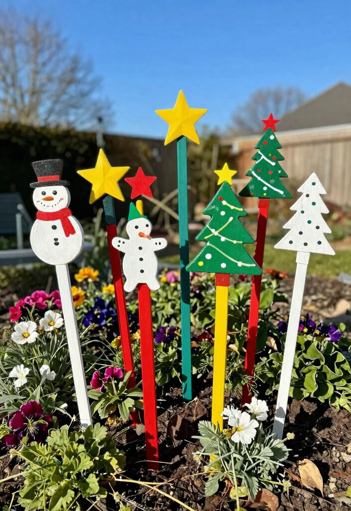 15 Simple Outdoor Christmas Decor Ideas That Set Up in Minutes - 5. Garden Stakes 1
