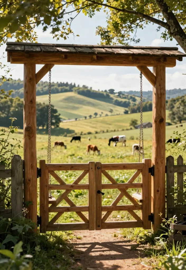 15 Wood Fence Gate Ideas That Stay Square and Don't Sag Over Time - 10. Farmhouse Swing Gate 1