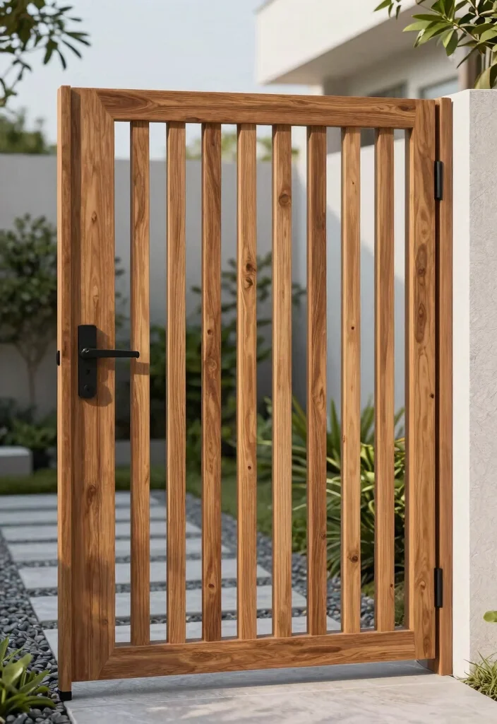 15 Wood Fence Gate Ideas That Stay Square and Don't Sag Over Time - 2. Modern Vertical Slats 1