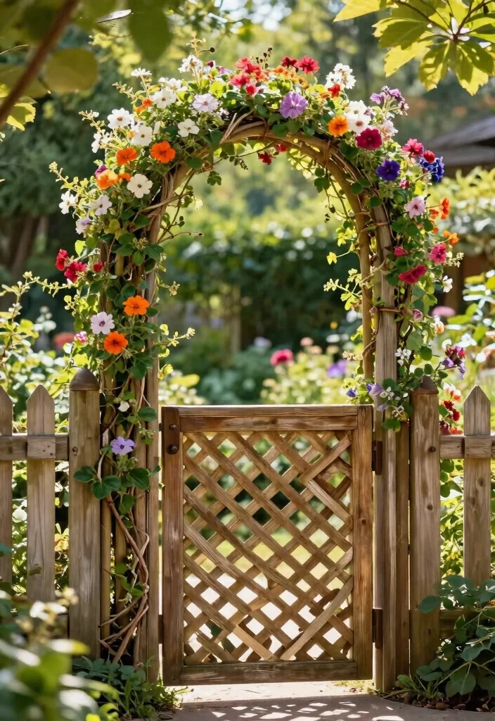 15 Wood Fence Gate Ideas That Stay Square and Don't Sag Over Time - 5. Decorative Lattice Gate 1