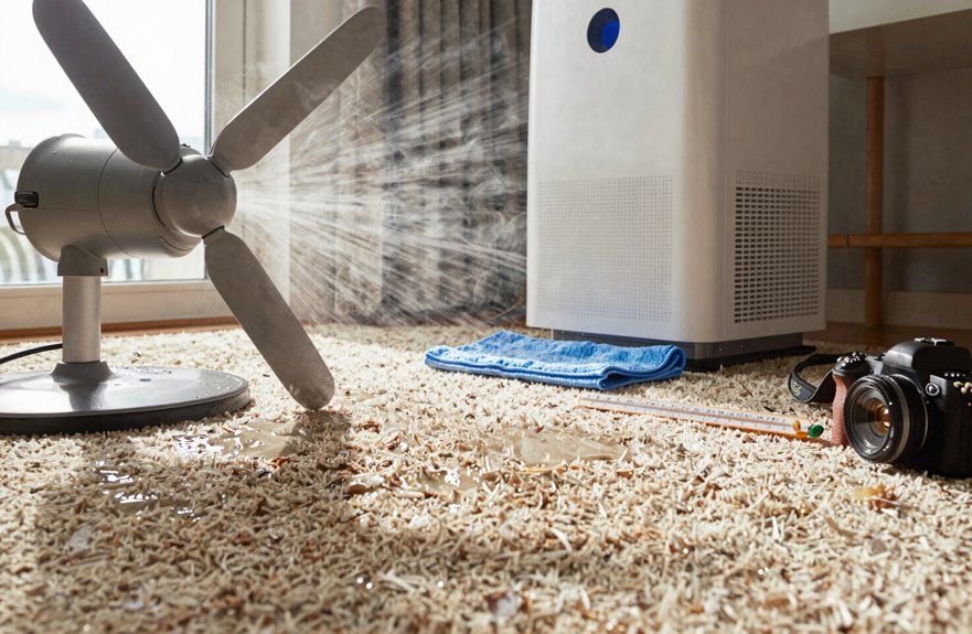 fans and dehumidifier dry carpet fast