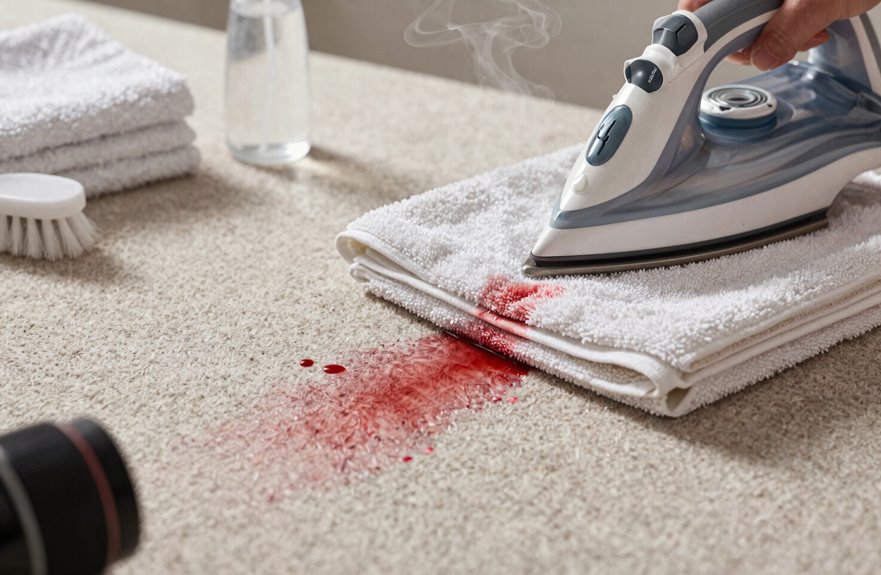 5 Ways to Remove Red Stains From Carpet in 7 Easy Steps 3 hot towel iron lifts red stains