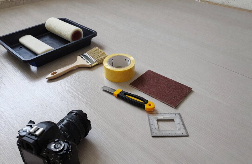 painting vinyl floors with primer two colors and tools