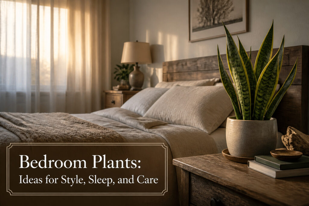 Various bedroom plants arranged beautifully in a cozy setting.