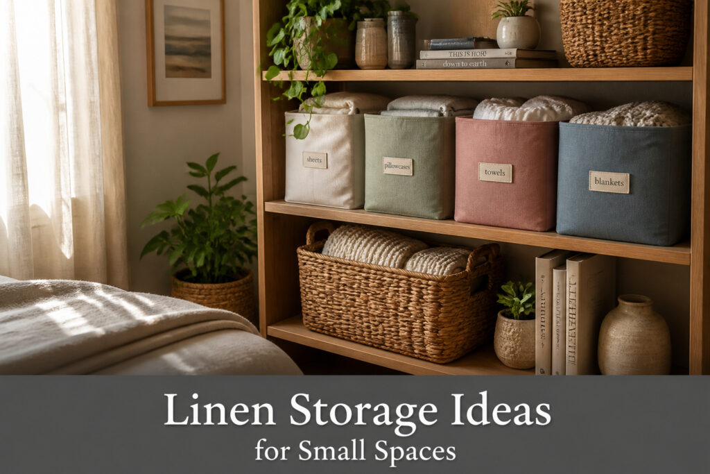 A collection of various linen storage solutions arranged aesthetically.