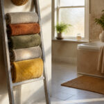 A collection of towel storage solutions displayed in a modern bathroom.