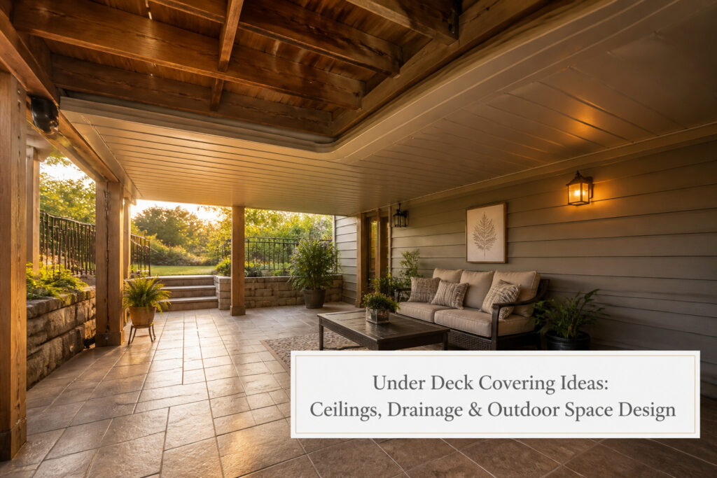A collection of under deck covering ideas displayed together.