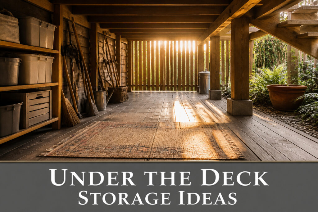A collection of under-deck storage solutions featuring different styles and materials.